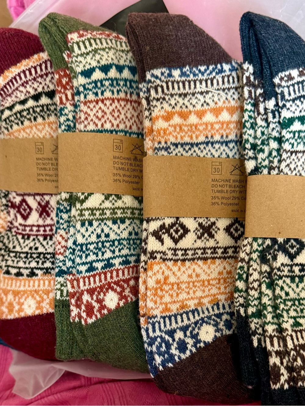 Fair Isle Pattern Crew Socks - Assorted Colorways